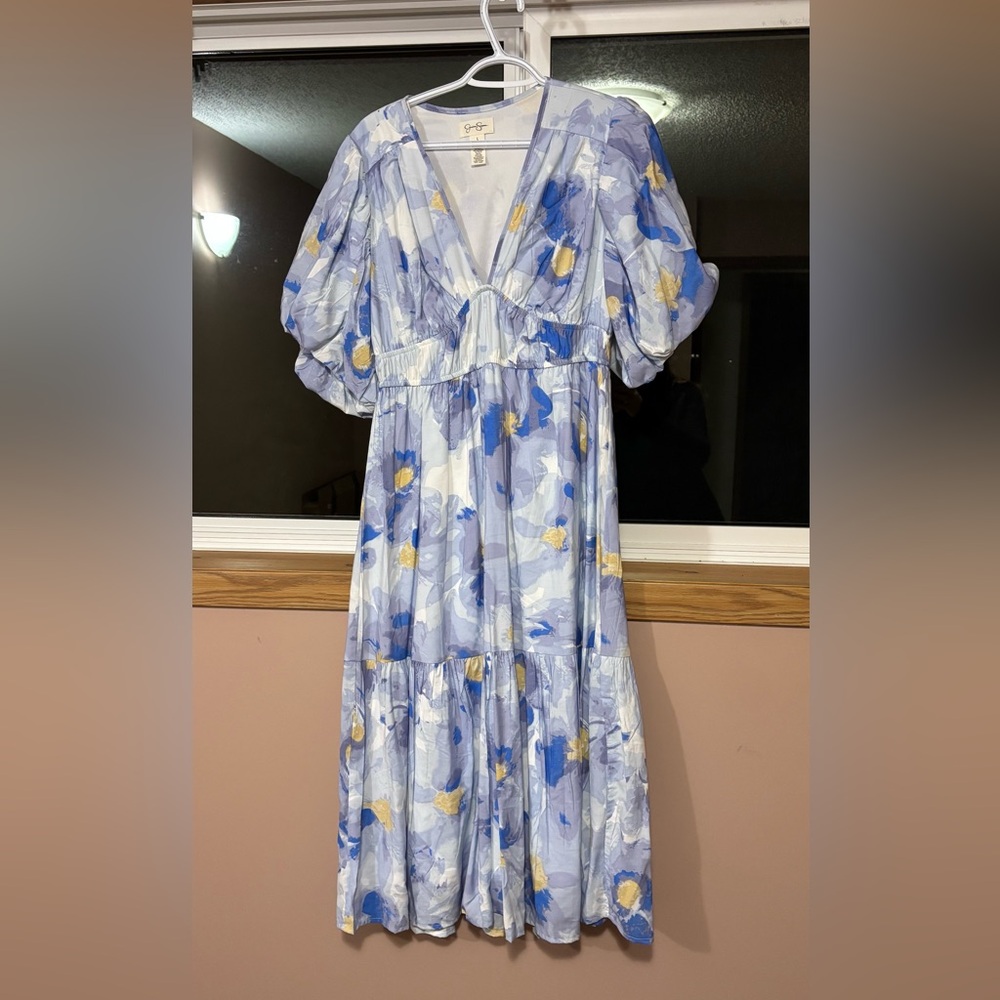 Jessica Simpson Blue and Gold Floral Maxi Dress